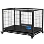 Pawhut 43" Heavy Duty Dog Crate On Wheels W/ Bowl Holder, Removable Tray, Detachable Top, Double Doors For L, Xl Dogs