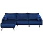 Corner Sofa Navy Blue Velvet Right Hand L-shaped 3 Seater With Chaise Longue Metal Legs