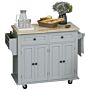 Homcom Rolling Kitchen Island Storage Trolley With Rubber Wood Top & Drawers, Grey