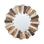 Wall Mirror Light Wood Mdf Wood Veneer Ø 66 Cm Round Decorative Handmade