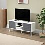 Homcom Tv Cabinet For Tvs Up To 50 Inch, Tv Entertainment Center With Storage Compartments And Drawer, White And Grey