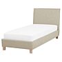 Bed Frame Beige Fabric Upholstery Wooden Legs Eu Single Size 3ft Slatted With Headboard Minimalistic Scandinavian Style Beliani