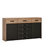 Monaco 2 Door 5 Drawer Wide Cupboard In Oak And Black