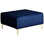 Ottoman Navy Blue Velvet Tufted Fabric Square Footstool Gold Legs