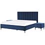 Bedroom Set Blue Velvet Eu Super King Size 6ft Bed With Storage 2 Bedside Tables Upholstered