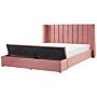 Eu Super King Size Panel Bed Pink Velvet 6ft Slatted Base High Headrest With Storage Bench