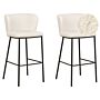 Set Of 2 Bar Chairs White Boucle Upholstery Black Metal Legs Armless Stools Curved Backrest Modern Dining Room Kitchen