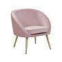 Armchair Pink Velvet Recessed Arms Wooden Legs