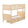 Double Bank Bed With Storage Drawers Light Wood Pine Wood Eu Single Size 3ft High Sleeper Children Kids