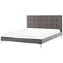 Bed Frame Grey Velvet Upholstery Eu Double Size 4ft6 With Sprung Slatted Base And Button-tufted Headboard