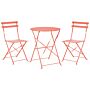 3 Piece Bistro Set Coral Red Metal Folding Slatted Seat Back Outdoor