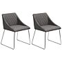 Set Of 2 Dining Chairs Dark Grey Fabric Chromed Metal Legs