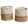 Set Of 2 Jute Storage Bags Laundry Bins Woven Cotton