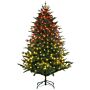 Homcom 1.8m/6ft Artificial Christmas Tree With 300 Multicoloured Led Lights, 8 Modes And Remote, Hinged Pre Lit Xmas Tree With Metal Stand For Party Decoration, Green