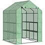 Outsunny Lean To Greenhouses With Shelves Polytunnel Steeple Green House Grow House Removable Cover 143x138x190cm, Green