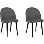 Set Of 2 Dining Chairs Grey Velvet Fabric Modern Retro Design Black Slanted Legs