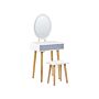 Dressing Table Set White And Grey Manufactured Wood Top Wooden Legs Round Led Mirror