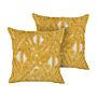 Scatter Cushions Yellow Cotton Slub 45 X 45 Cm Geometric Pattern Tufted Embroidered Removable Covers With Filling