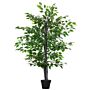 Outsunny 145cm Artificial Tree Banyan Plant Faux Decorative Tree W/ Cement Pot Vibrant Greenery Shrubbery Accessory