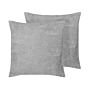 Set Of 2 Decorative Cushions Grey Cord 45 X 45 Cm Striped