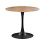 Dining Table Light Wood With Black Mdf Top Metal Base 90 Cm Industrial Round Kitchen Table