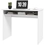 Homcom 90 X 50cm Computer Table, Modern Home Office Desk, Small Writing Desk With Storage Shelf, High Gloss White