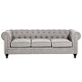 3 Seater Sofa Light Grey Fabric Tufted Scroll Arms