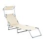 Garden Sun Lounger Cream Steel Frame Foldable Reclining Backrest Detachable Canopy Rust Resistant Patio Terrace