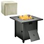 Outsunny Square Propane Gas Fire Pit Table, 40000 Btu Rattan Smokeless Firepit Patio Heater W/ Protective Cover, Lava Rocks And Lid, 71x71x62cm, Black