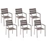 Set Of 6 Garden Dining Chairs Grey Plastic Wood Slatted Back Aluminium Frame Outdoor Chairs Set