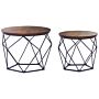 Set Of 2 Coffee Table Dark Wood Black Particle Board Iron Round Removable Tops Modern Industrial End Side Tables For