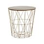 Side Table Light Wood Removable Top Gold Metal Storage Wire Basket Geometric