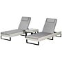 Outsunny 3-piece Pe Rattan Sun Lounger Set With Adjustable 5-position Recliner, Patio Chaise Lounge Chair Set With Cushions, Headrests, Glass Top Square Coffee Table, Light Grey