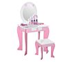 Homcom Girls Dressing Table W/ Mirror & Stool, Kids Dressing Table, Unicorn Pretend Play Toy For Toddles Age 3-6 Years, Acrylic Mirror, Pink & White