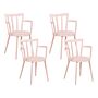 Set Of 4 Dining Chairs Pink Synthetic Padded Seat Faux Leather Open Back With Armrests