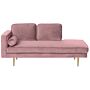 Chaise Lounge Pink Velvet Upholstered Left Hand Orientation Metal Legs Bolster Pillow