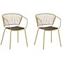 Set Of 2 Dining Chairs Gold Metal Wire Design Faux Leather Black Seat Pad Accent