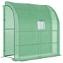 Outsunny Lean To Greenhouses With Windows And Doors 2 Tiers 4 Wired Shelves 200l X 100w X 215hcm Green