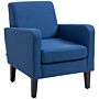 Homcom Modern Accent Chair, Occasional Chair With Rubber Wood Legs, Blue