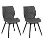 Set Of 2 Dining Chairs Grey Fabric Upholstery Black Legs