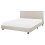 Slatted Bed Frame Beige Polyester Fabric Upholstered 5ft3 Eu King Size Modern Design