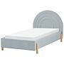 Bed Light Blue Velvet Eu Single Size 3ft Slatted Base Wooden Legs Minimalist Retro Design Half-round Headboard Beliani