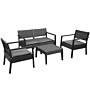 Outsunny Outdoor Garden Pp Rattan Style Sofa Set, 4 Pcs Patio Coffee Table Set W/ Cushioned 2 Single Chairs & 1 Loveseat Conservatory Furniture, Grey