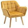 Homcom Armchair Accent Chair Wide Arms Slanted Back Padding Iron Frame Wooden Legs Home Bedroom Furniture Seating Yellow