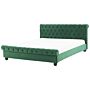 Bed Frame Green Velvet Upholstery Black Wooden Legs Super King Size 6ft Buttoned