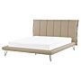 Eu King Size Bed Beige Faux Leather Metal Legs 5ft3 Upholstered Frame Headboard