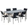 Garden Dining Set Black With Black Glass Table Top 6 Seats 180 X 90 Cm