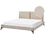 Eu Super King Size Bed Taupe Corduroy Upholstery 6ft Slatted Base With Thick Padded Headboard With Cushions