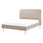 Eu Double Size Panel Bed 4ft6 Beige Velvet Slatted Base High Headrest