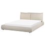 Eu King Size Bed Beige Polyester Fabric Upholstery 5ft3 Slatted Base With Thick Padded Headboard Footboard